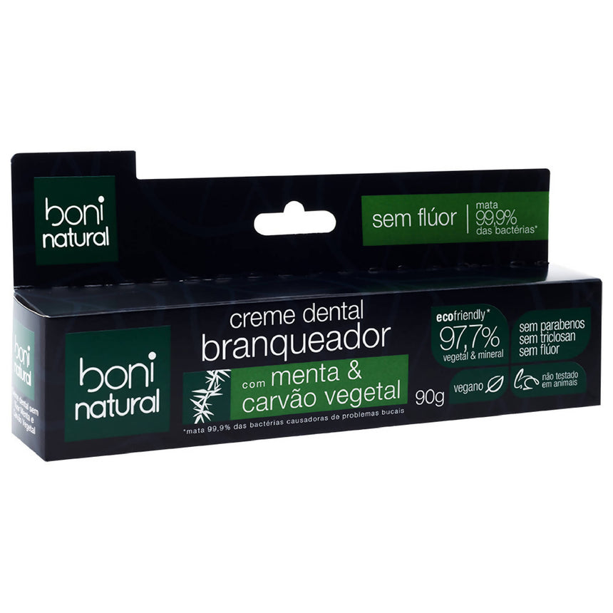 Creme Dental Branqueador Menta & Carvão Vegetal 90g - Boni Natural