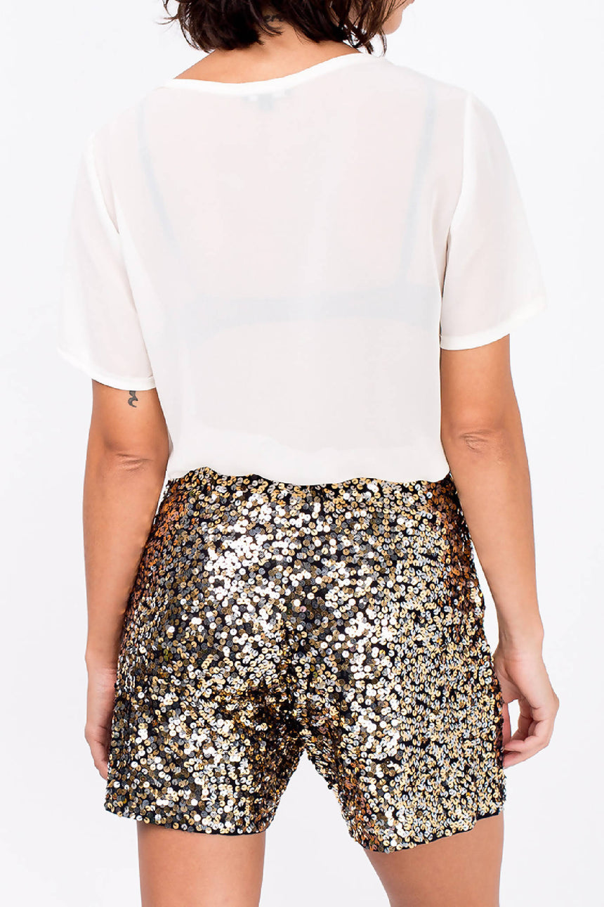 SHORTS BORDADO LUNA - DOURADO COM GRAFITE