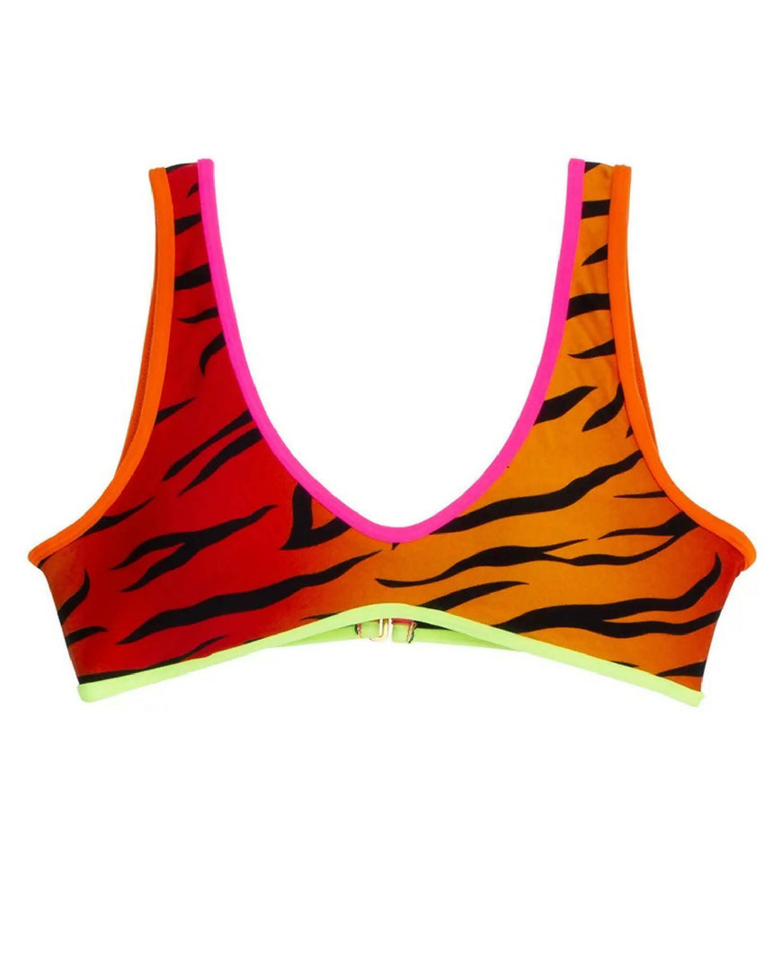 Top de Biquini Malibu Tiger com Viés Neon