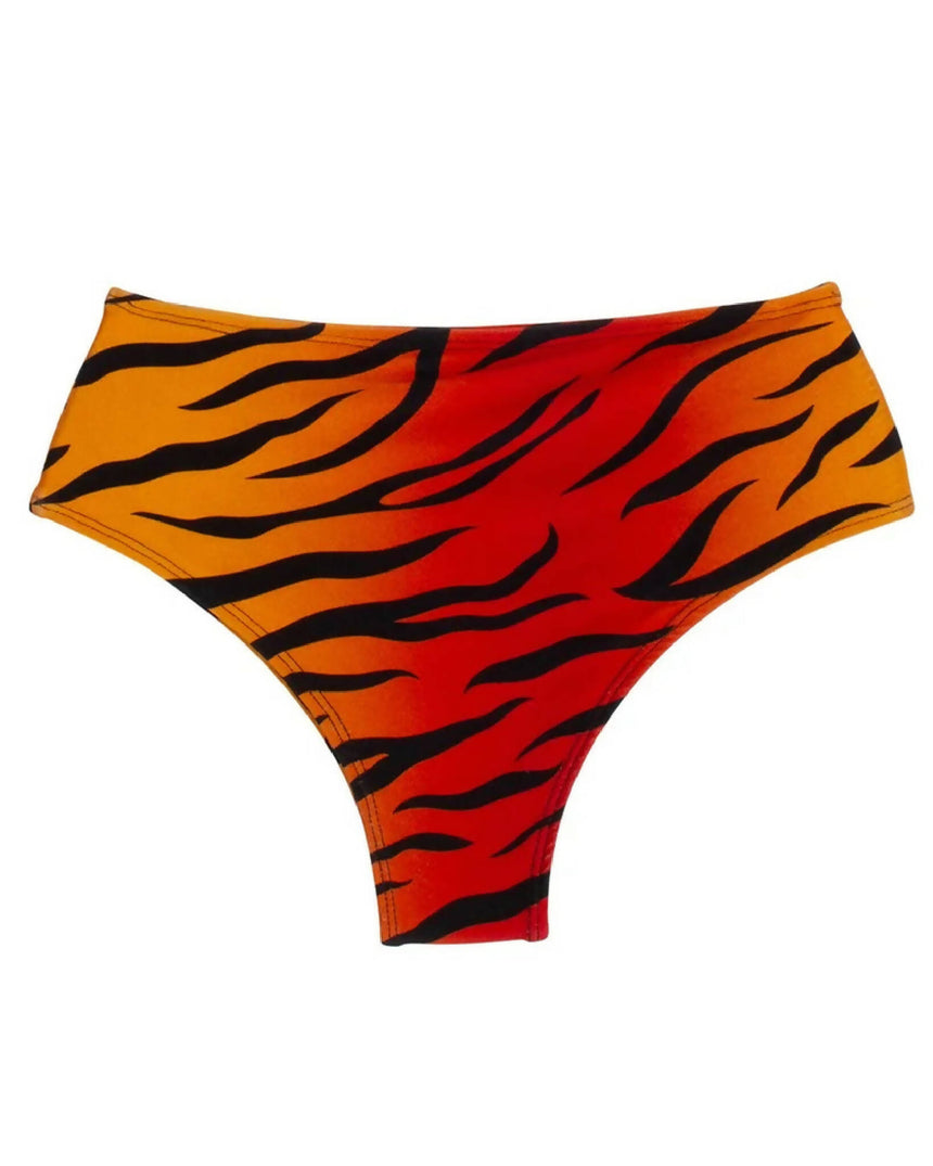 Calcinha de Biquini Hot Pants Cintura Alta Animal Print Tiger