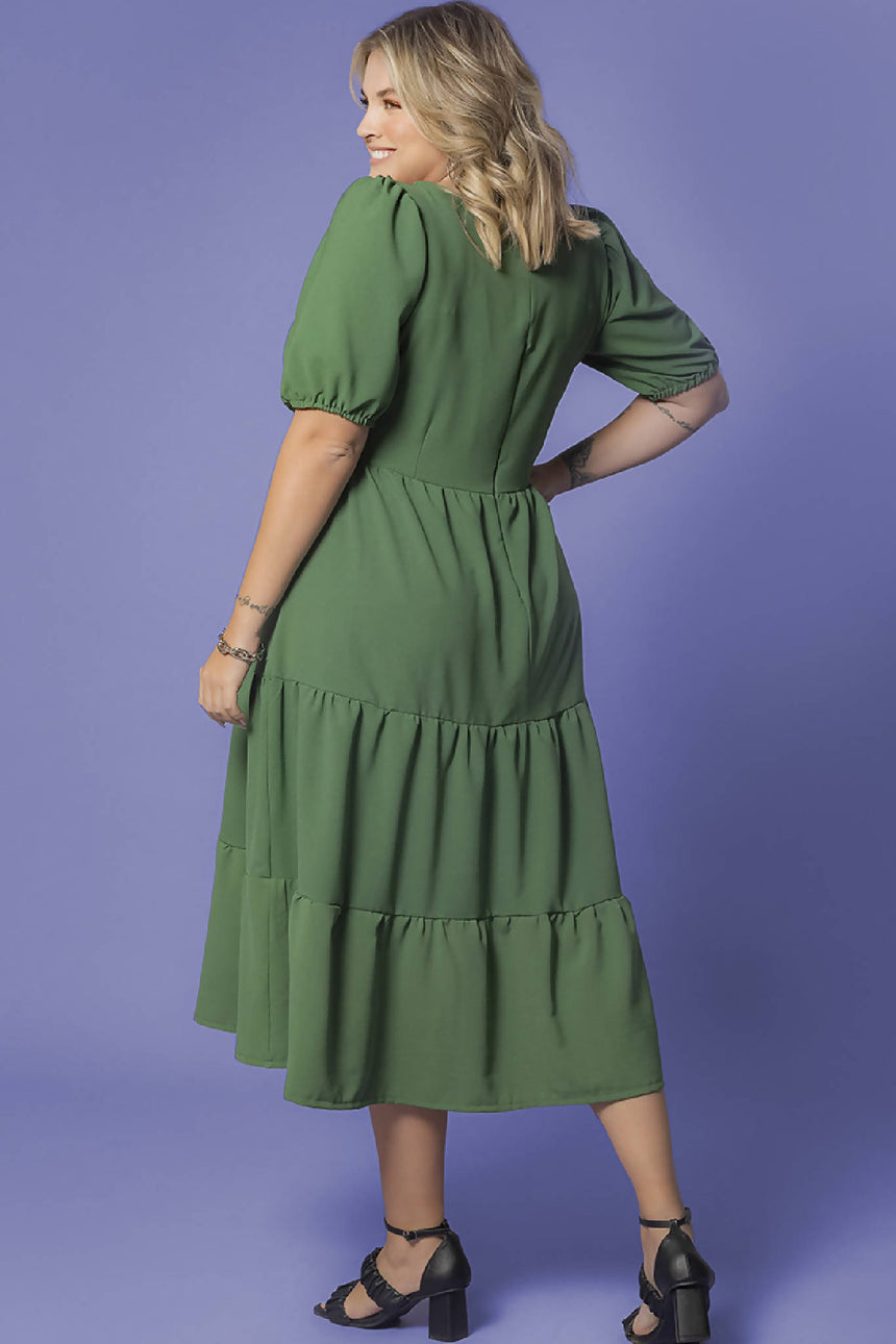 VESTIDO MIDI VERDE FOLHA