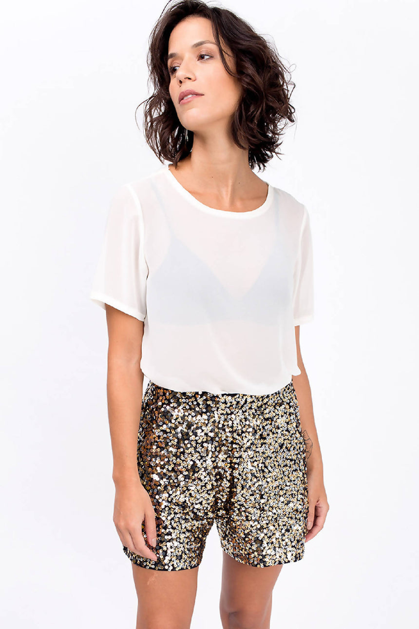 SHORTS BORDADO LUNA - DOURADO COM GRAFITE