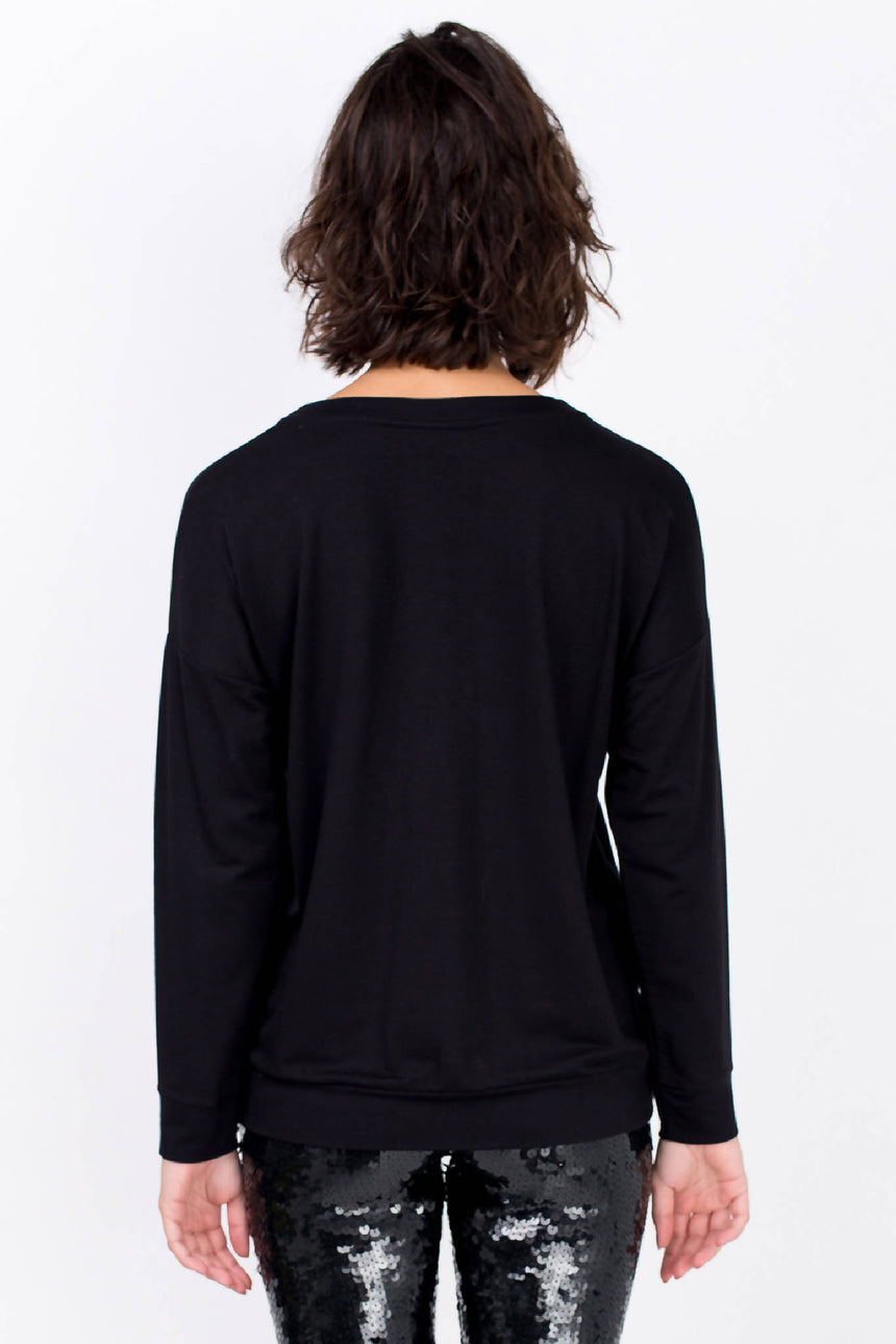 BLUSA MANGA LONGA BORDADA GUITARRA - PRETO