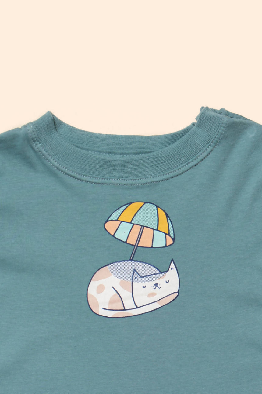 Camiseta Bebê Verde Gatinhos