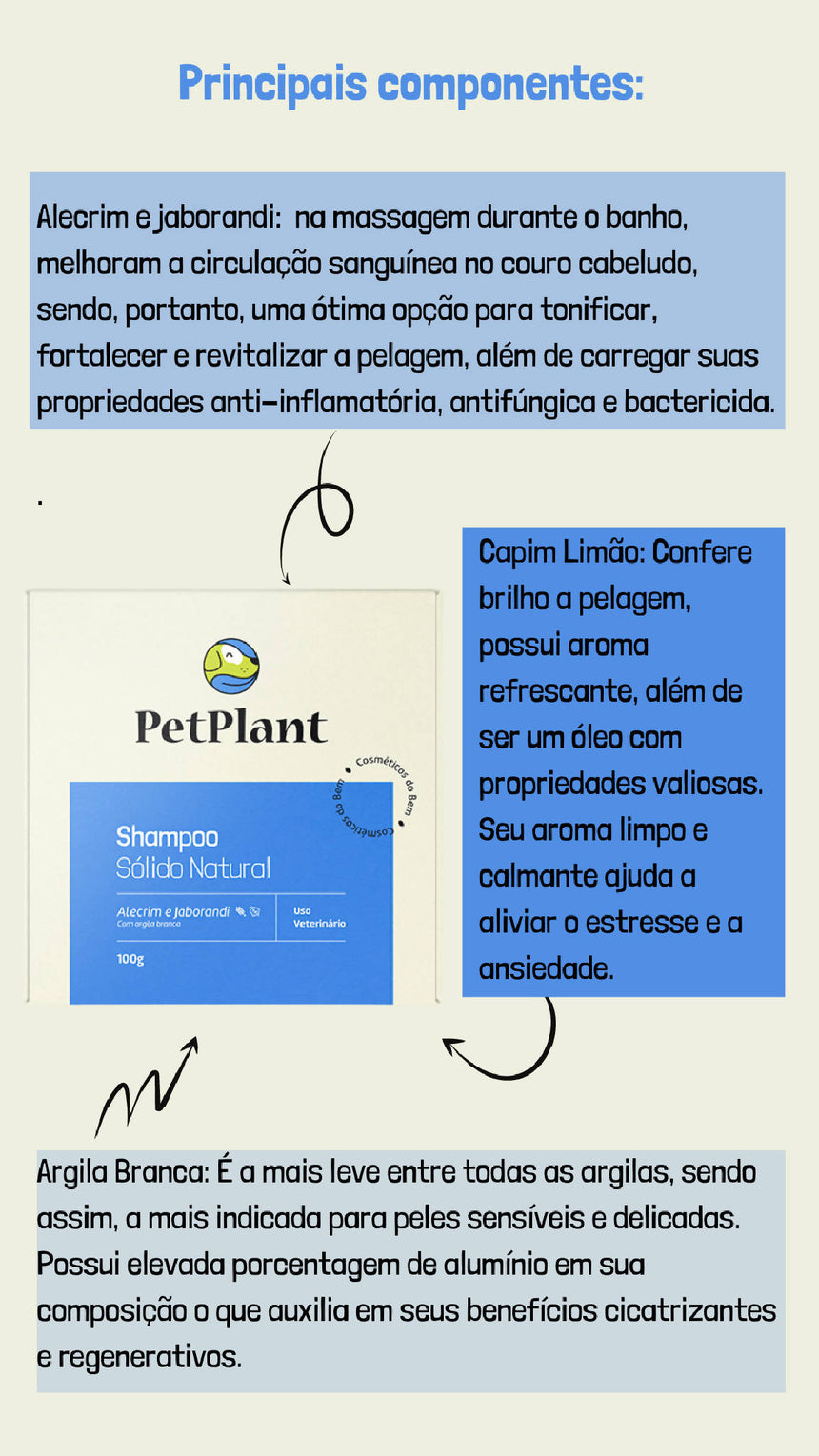 Shampoo Pet Sólido Natural e Vegano | Alecrim e Jaborandi - Revitalizante