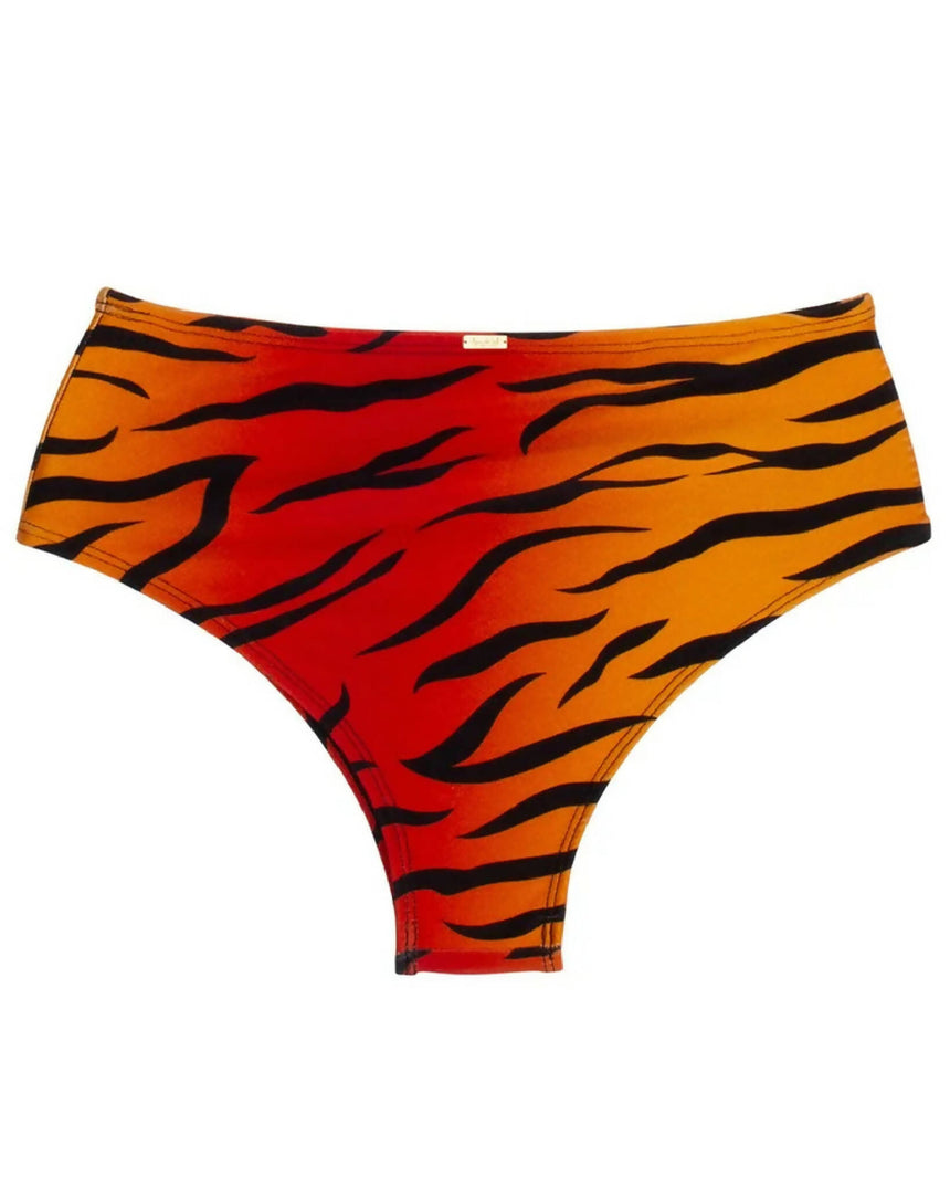 Calcinha de Biquini Hot Pants Cintura Alta Animal Print Tiger