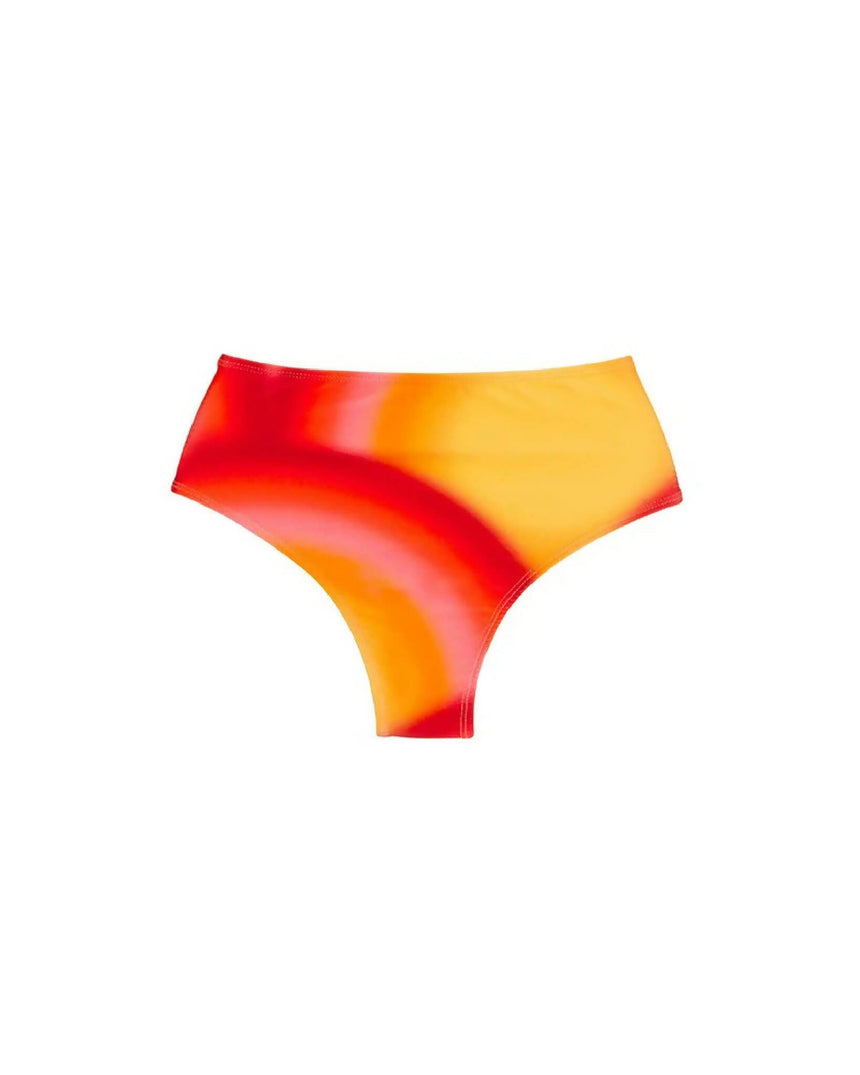 Calcinha de Biquíni Hot Pants Cintura Alta Estampada Degradê Vermelho