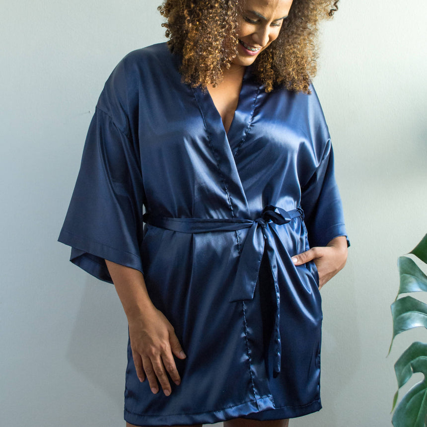 KIMONO HOBBY CETIM DE SEDA MARINHO