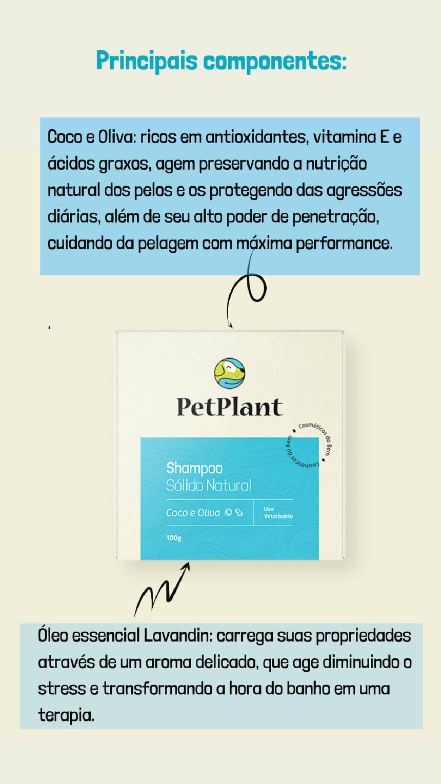 Shampoo Pet Sólido Natural e Vegano | Coco e Oliva - Nutritivo