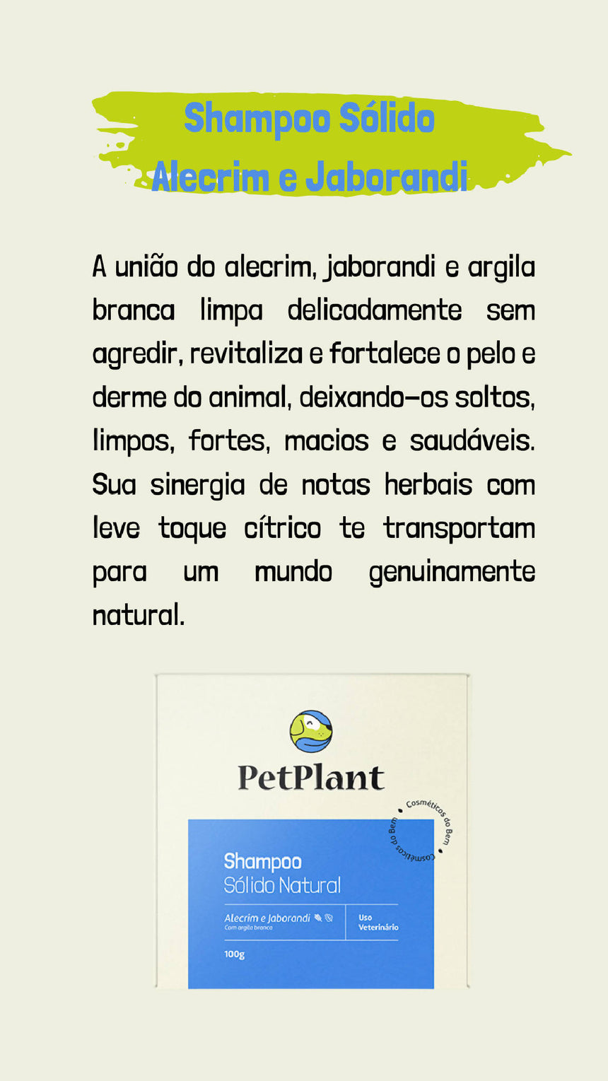 Shampoo Pet Sólido Natural e Vegano | Alecrim e Jaborandi - Revitalizante