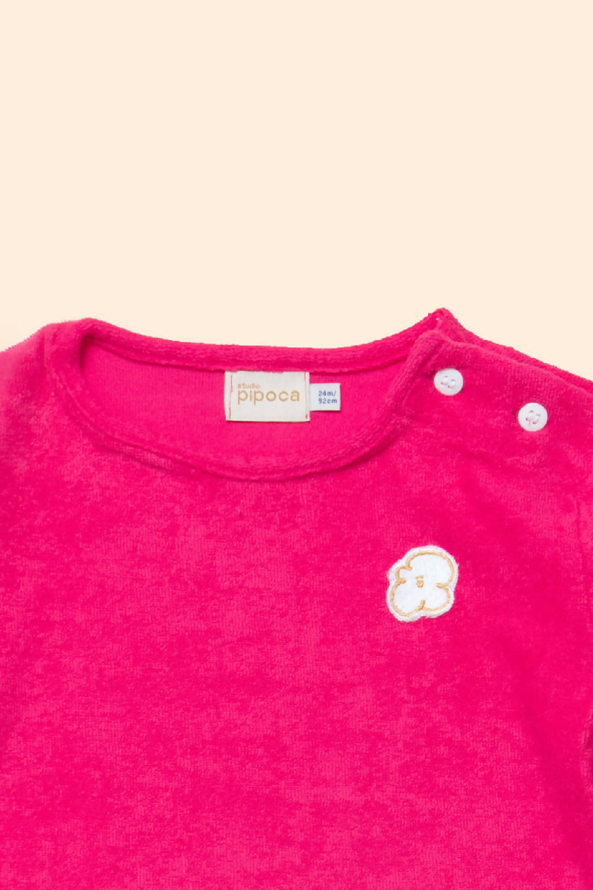 Blusa Manga Longa Infantil Atoalhada Rosa