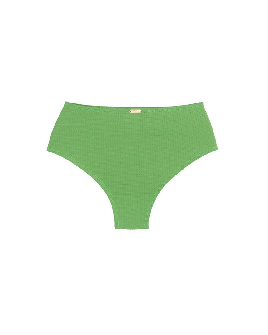 Calcinha de Biquíni Hot Pants Cintura Alta Verde Limão Texturizado