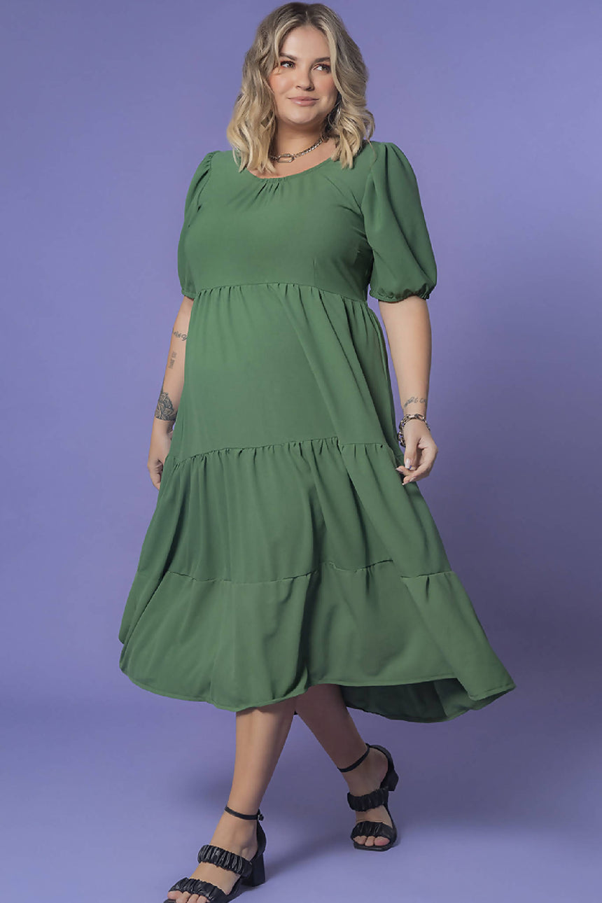 VESTIDO MIDI VERDE FOLHA