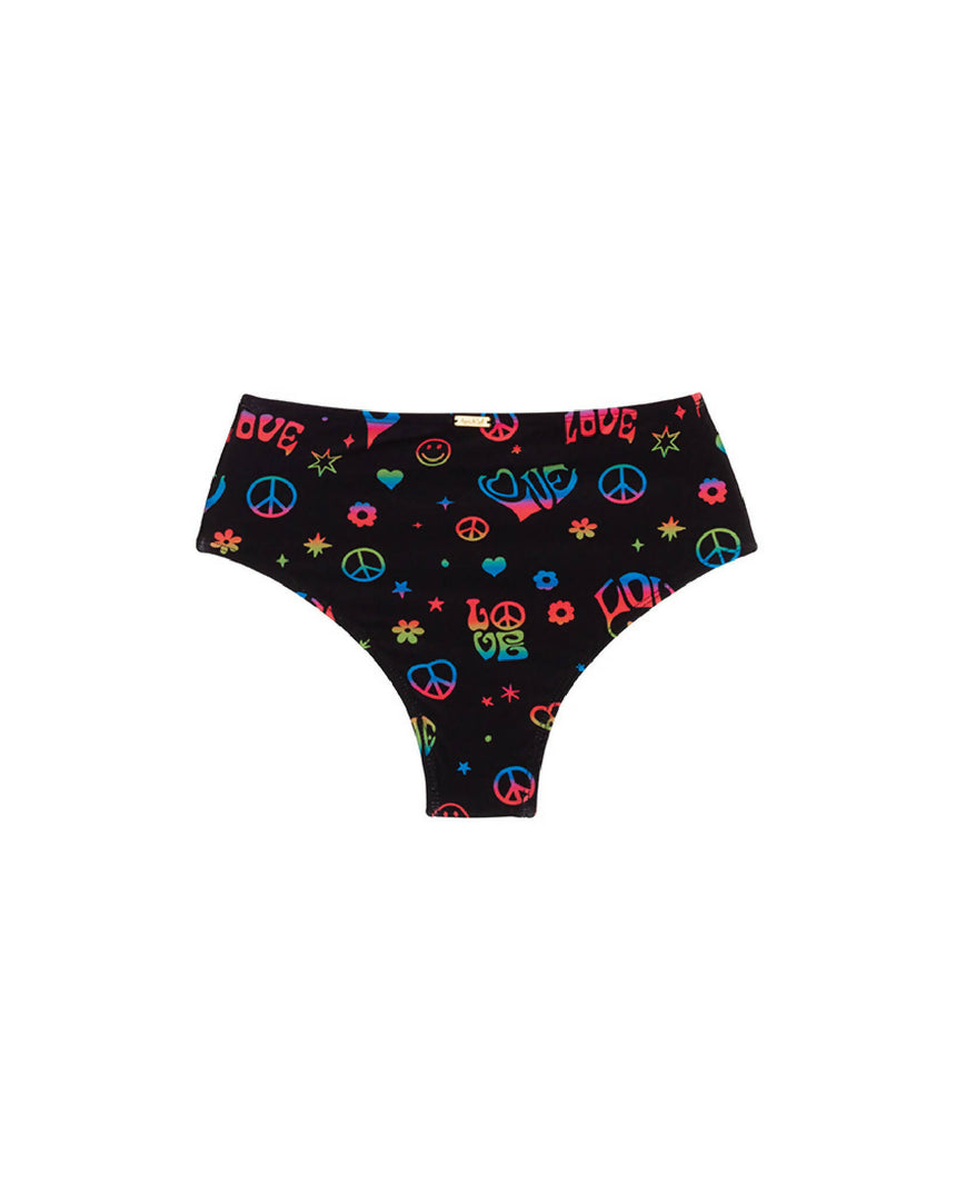 Calcinha de Biquíni Hot Pants Cintura Alta Estampada Peace & Love