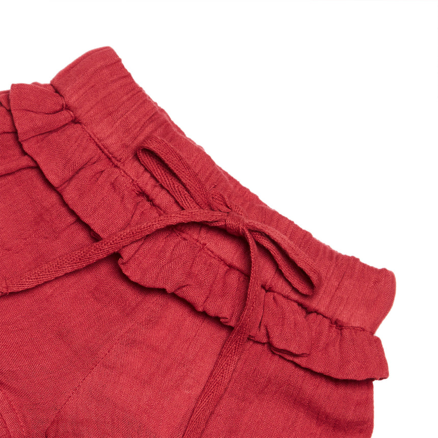 SHORTS TEXTURIZADO COM BABADO ROSA