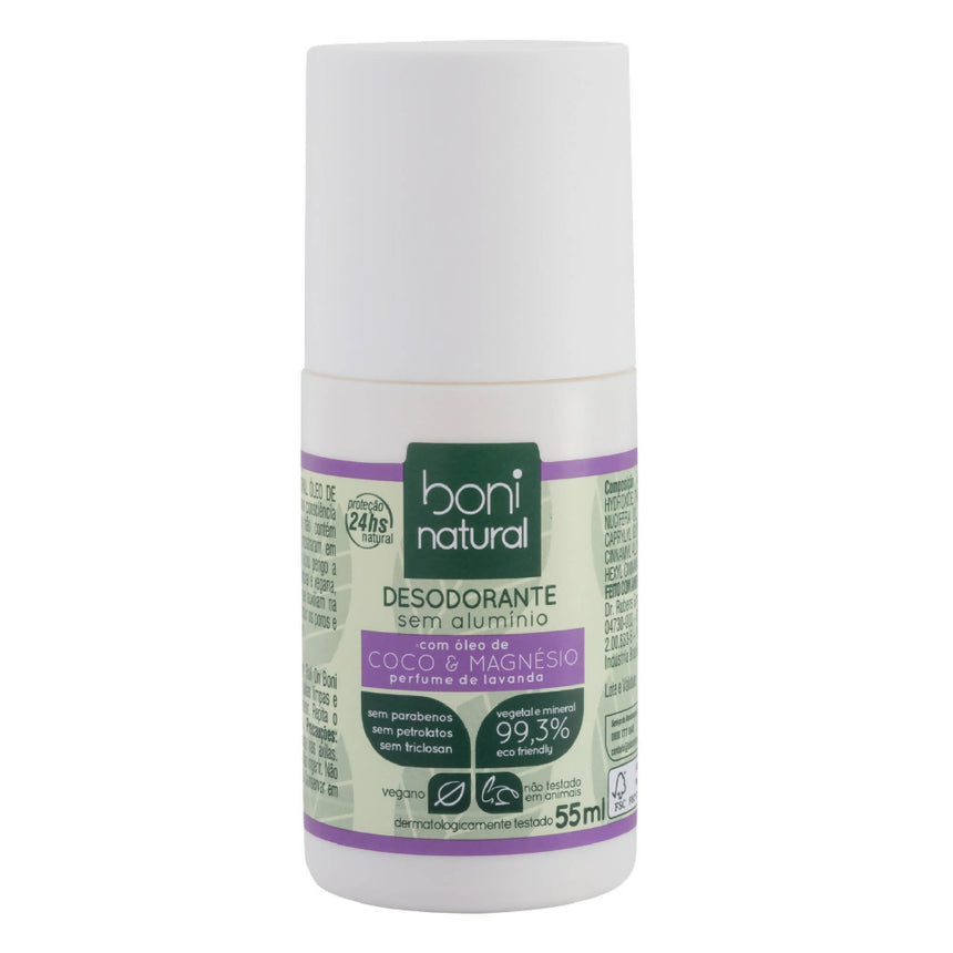 Desodorante Roll On Natural Sem Alumínio com Óleo de Coco e Magnésio 55ml - Boni Natural