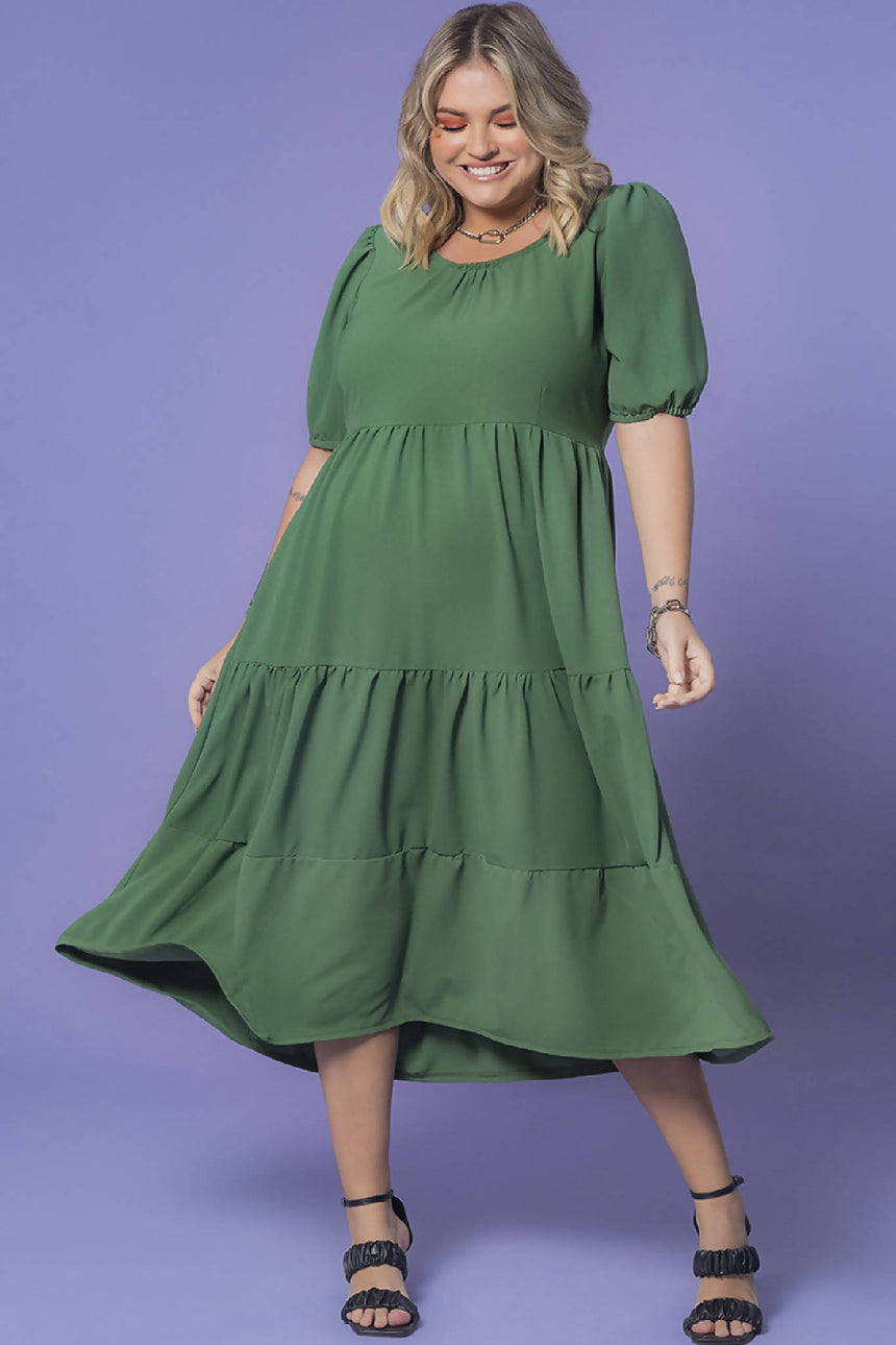 VESTIDO MIDI VERDE FOLHA