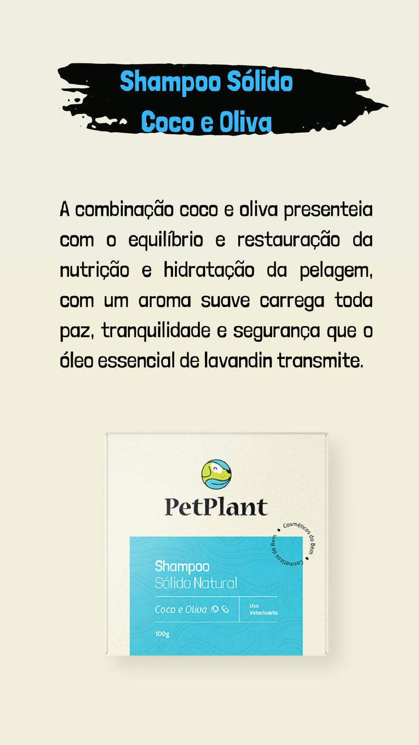 Shampoo Pet Sólido Natural e Vegano | Coco e Oliva - Nutritivo