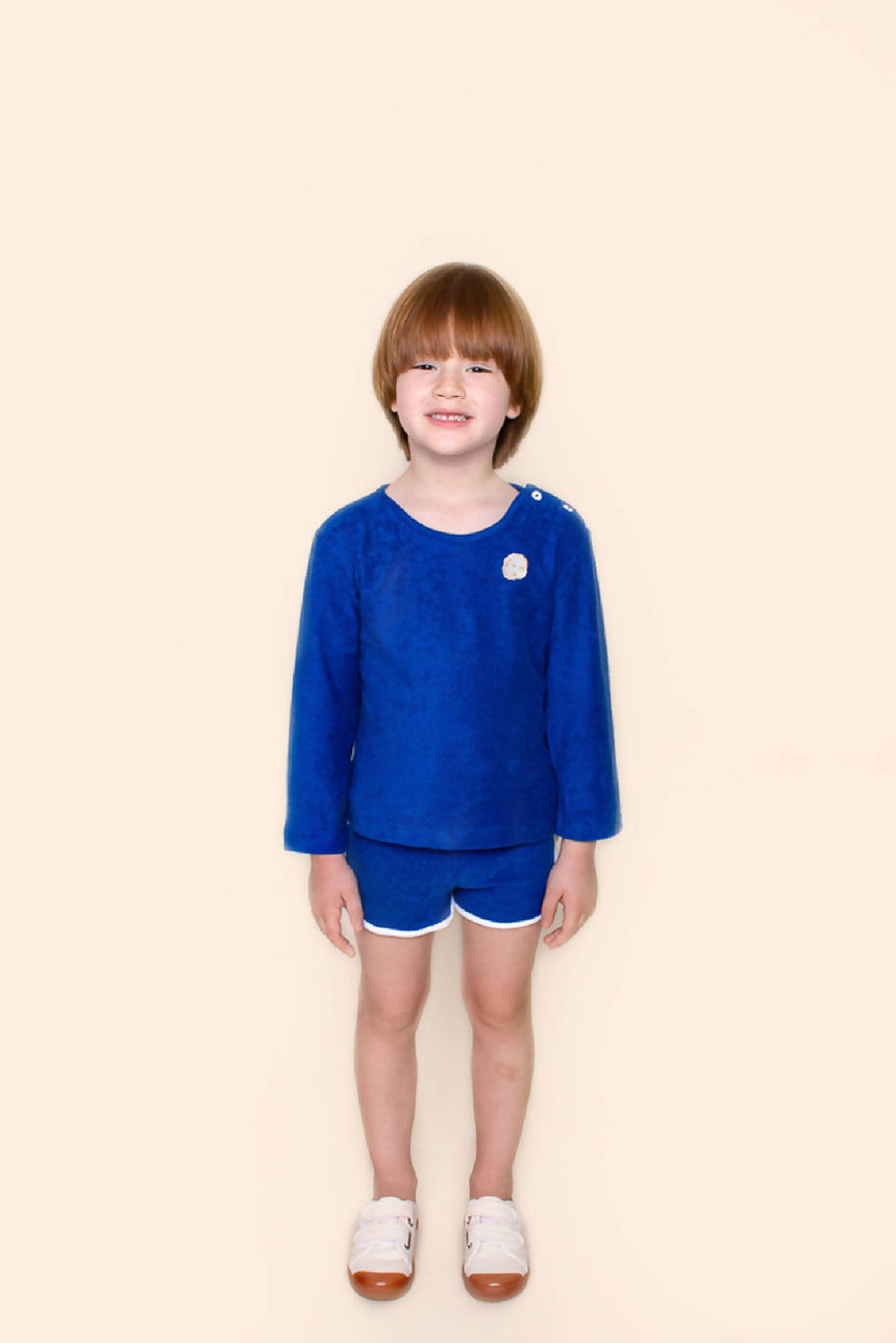 Blusa Manga Longa Infantil Atoalhada Azul