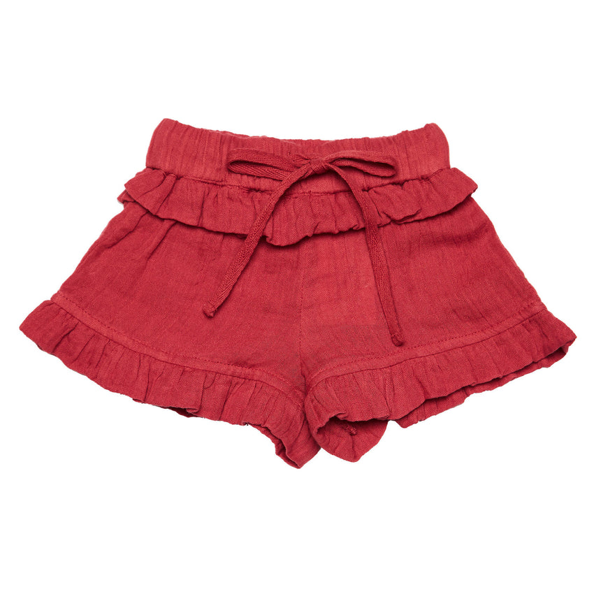 SHORTS TEXTURIZADO COM BABADO ROSA