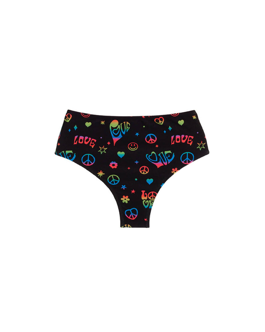 Calcinha de Biquíni Hot Pants Cintura Alta Estampada Peace & Love