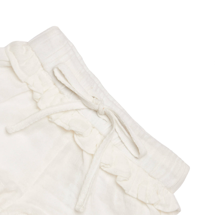 SHORTS TEXTURIZADO COM BABADO BRANCO