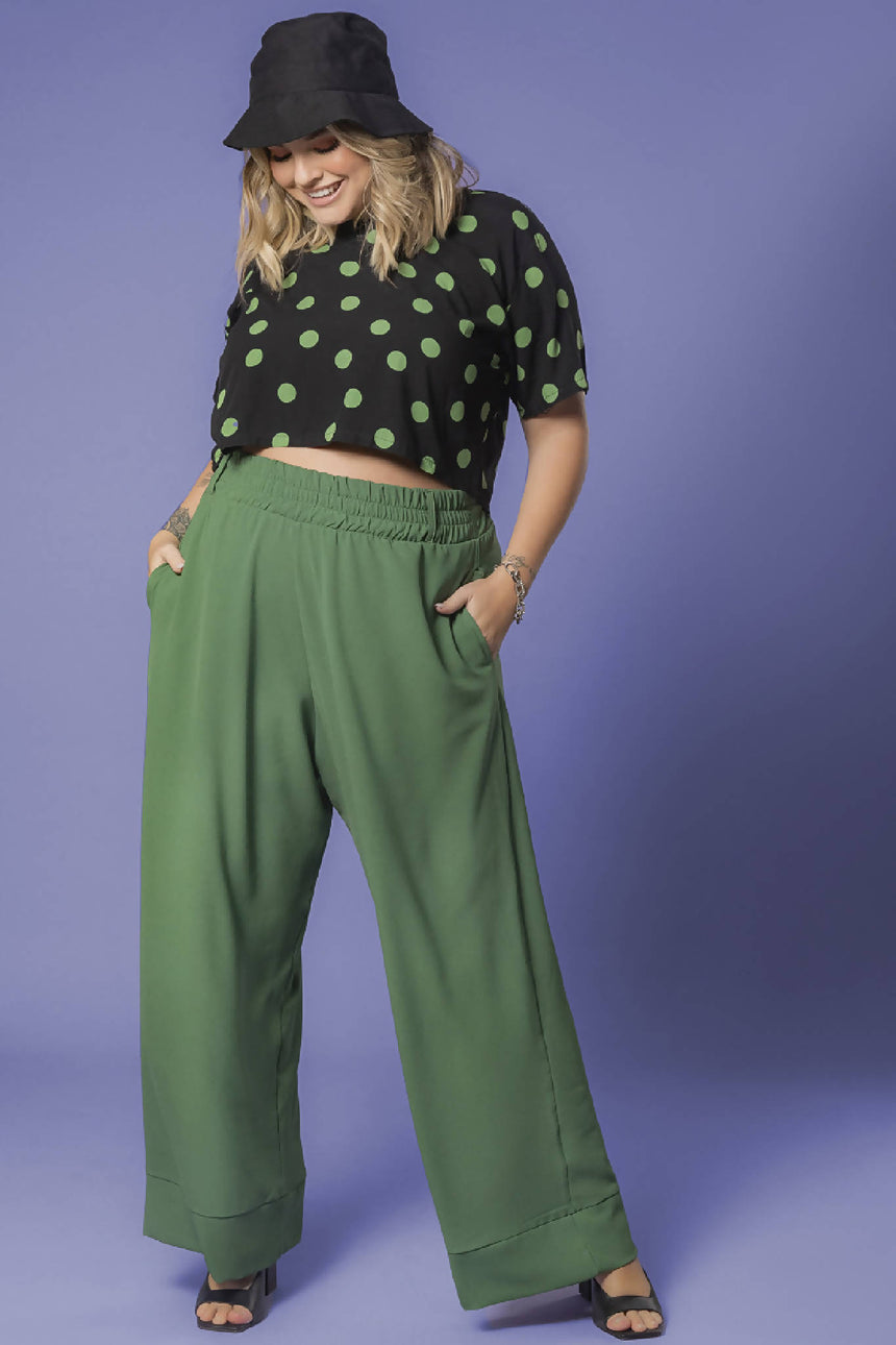 CALÇA PANTALONA VERDE FOLHA